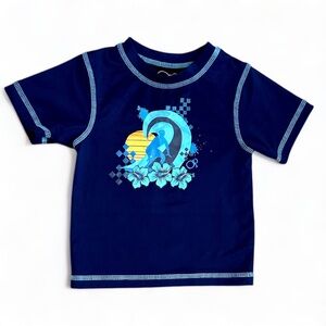 OP Baby Toddler Boy Navy Blue Surfing Graphic Swim Rash Guard Short Sleeve Shirt